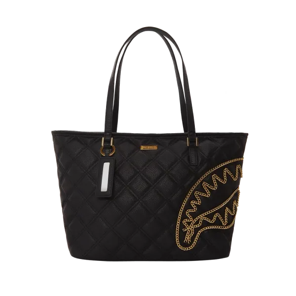 NOIR QUILT GOLD CHAIN SHARK TOTE